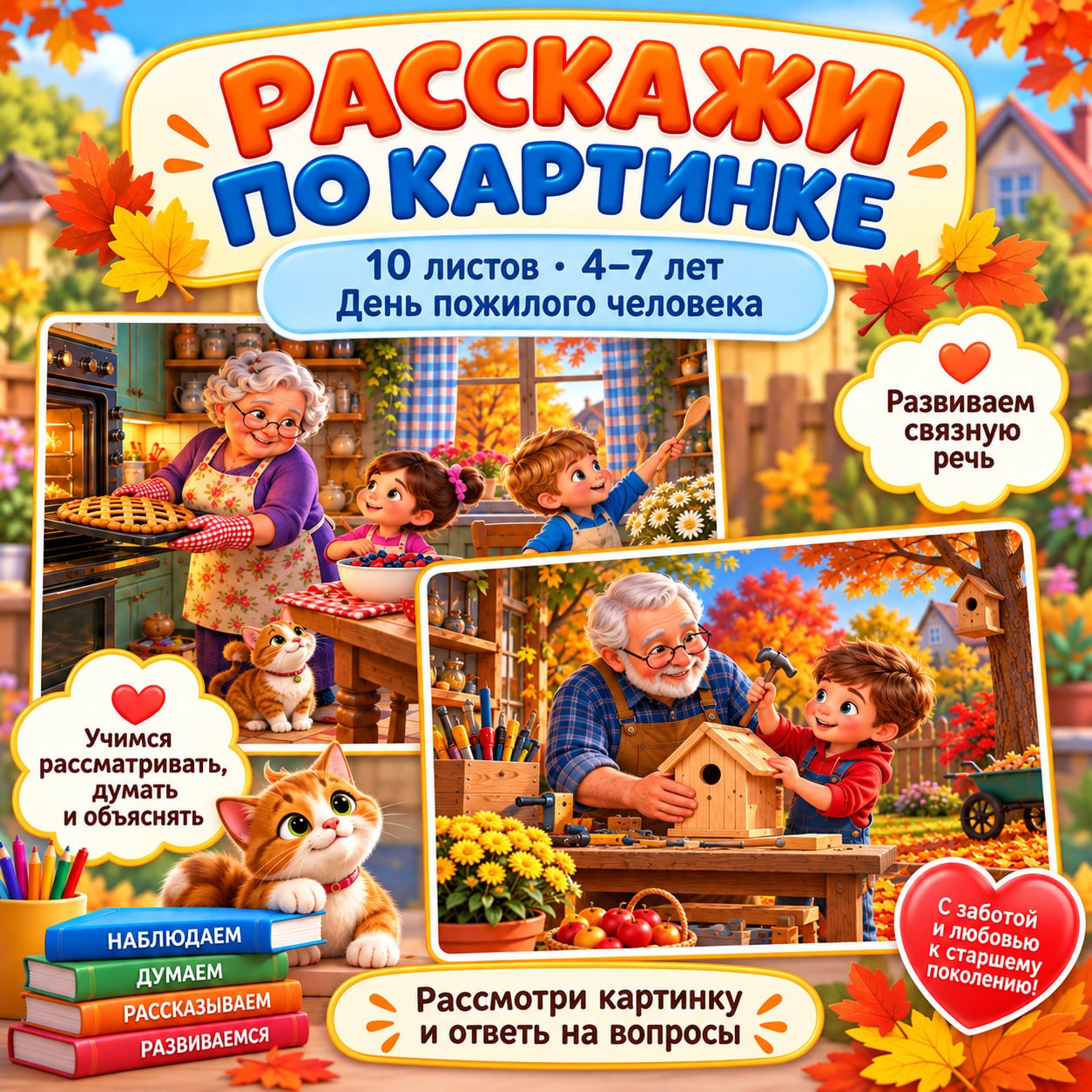 РАССКАЖИ ПО КАРТИНКЕ ДЕНЬ ПОЖИЛОГО ЧЕЛОВЕКА — развитие речи, день пожилого человека, 5-7 лет — скачать для детского сада