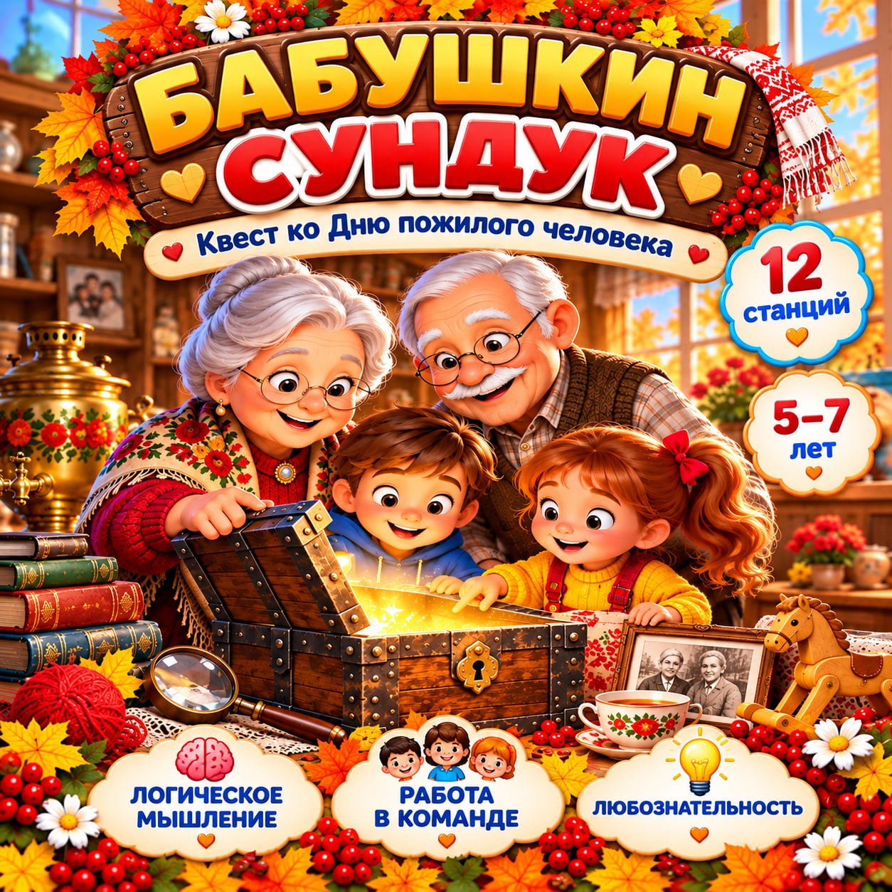 КВЕСТ БАБУШКИН СУНДУК — день пожилого человека, квест, 5-7 лет — для детского сада — Играй и Развивайся