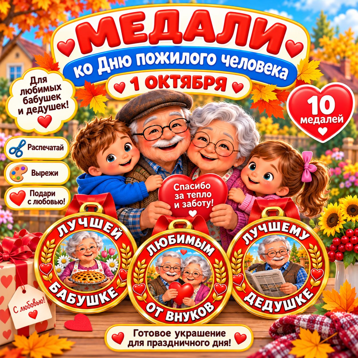 МЕДАЛИ КО ДНЮ ПОЖИЛОГО ЧЕЛОВЕКА