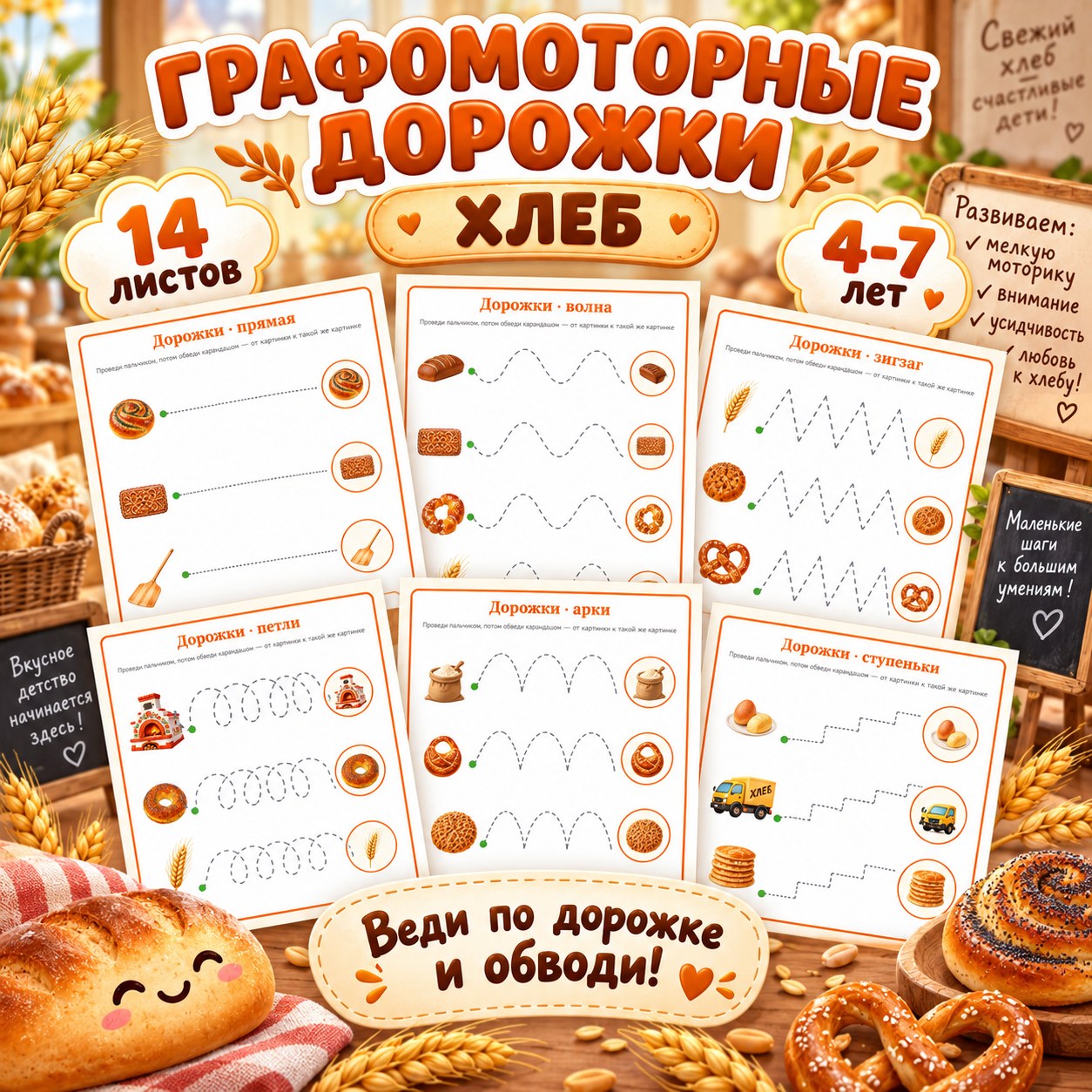ГРАФОМОТОРНЫЕ ДОРОЖКИ. ДЕНЬ ХЛЕБА — день хлеба, хлеб, графомоторика — для детского сада — Играй и Развивайся