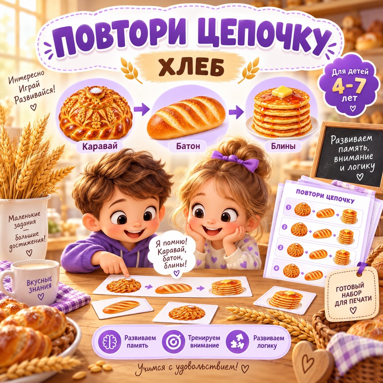 ПОВТОРИ ЦЕПОЧКУ. ДЕНЬ ХЛЕБА — день хлеба, хлеб, нейроигра — для детского сада — Играй и Развивайся