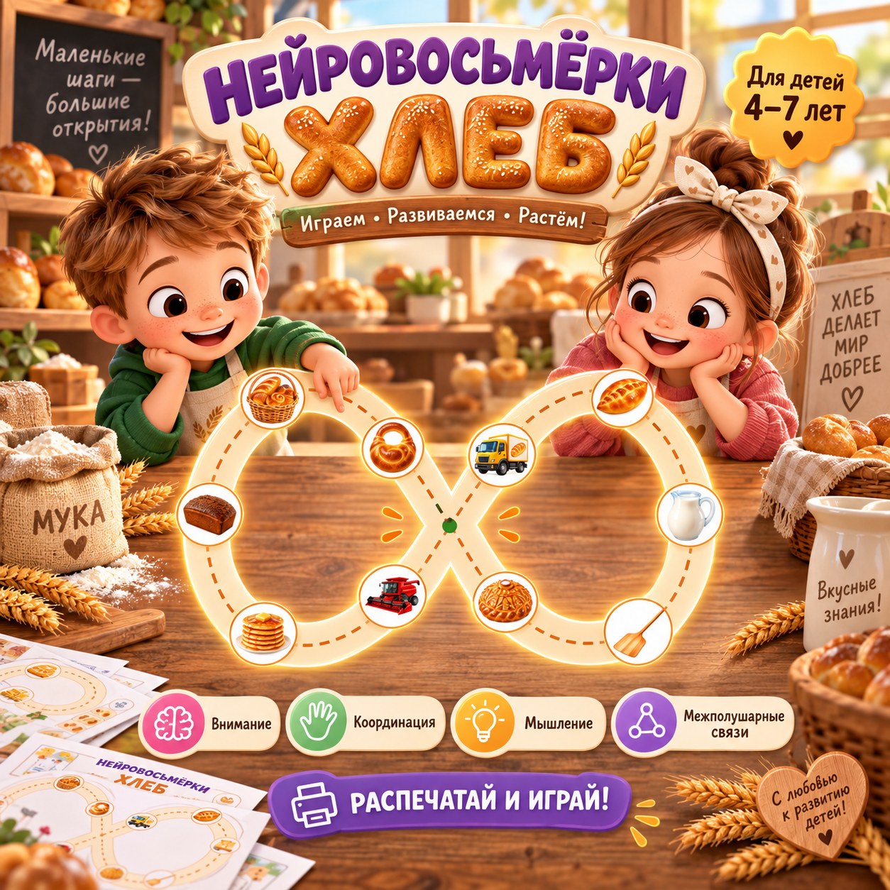 НЕЙРОВОСЬМЁРКИ. ДЕНЬ ХЛЕБА — день хлеба, хлеб, нейрогимнастика — для детского сада — Играй и Развивайся