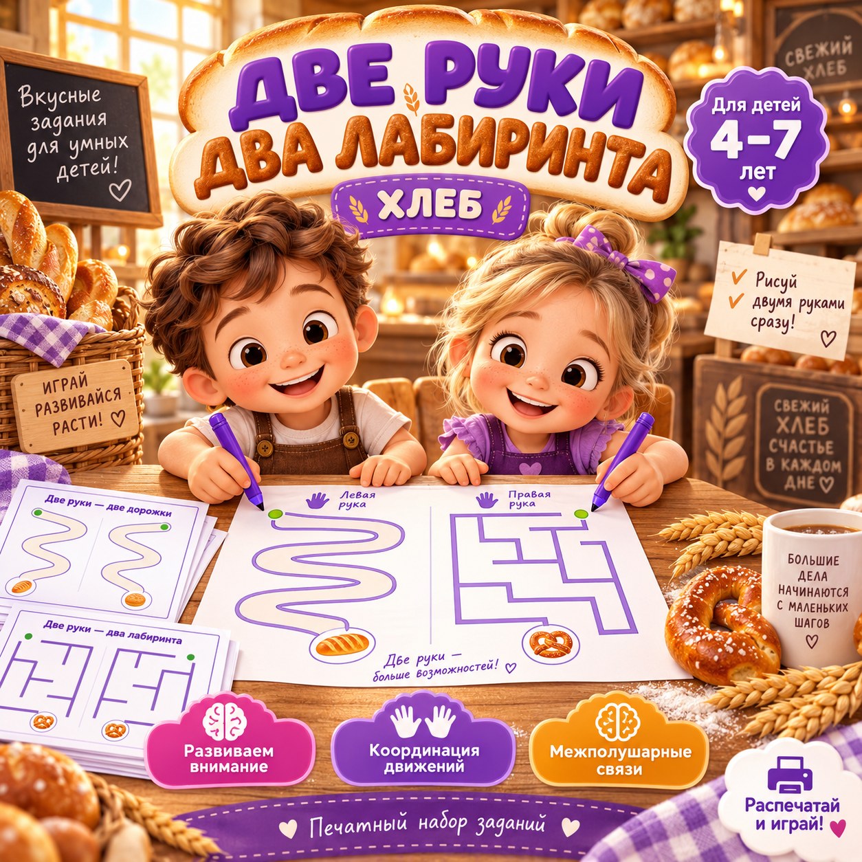 ДВЕ РУКИ — ДВА ЛАБИРИНТА. ДЕНЬ ХЛЕБА — день хлеба, хлеб, нейрогимнастика — для детского сада — Играй и Развивайся