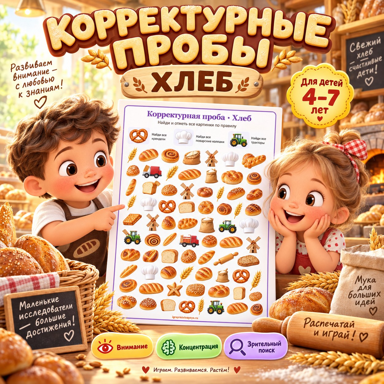 КОРРЕКТУРНАЯ ПРОБА. ДЕНЬ ХЛЕБА — день хлеба, хлеб, внимание — для детского сада — Играй и Развивайся