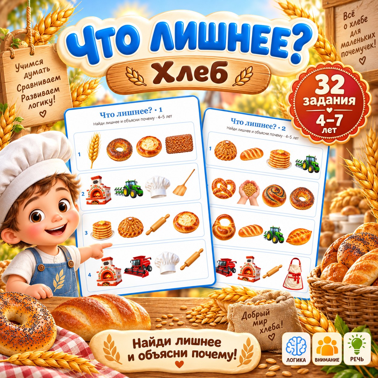 ЧТО ЛИШНЕЕ? ДЕНЬ ХЛЕБА — день хлеба, хлеб, логика — для детского сада — Играй и Развивайся