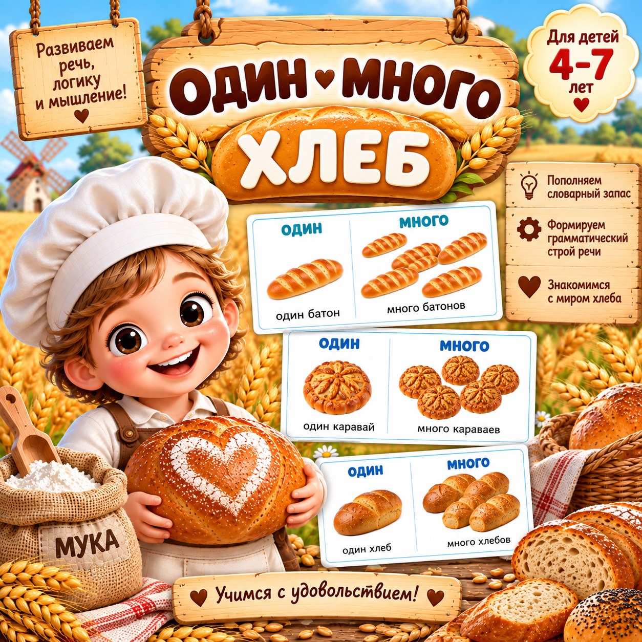ОДИН — МНОГО. ДЕНЬ ХЛЕБА — день хлеба, хлеб, развитие речи — скачать для детского сада