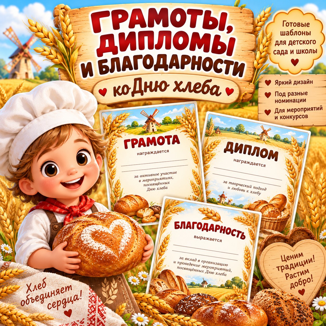 ГРАМОТЫ, ДИПЛОМЫ, БЛАГОДАРНОСТИ. ДЕНЬ ХЛЕБА — день хлеба, хлеб, оформление — скачать для детского сада