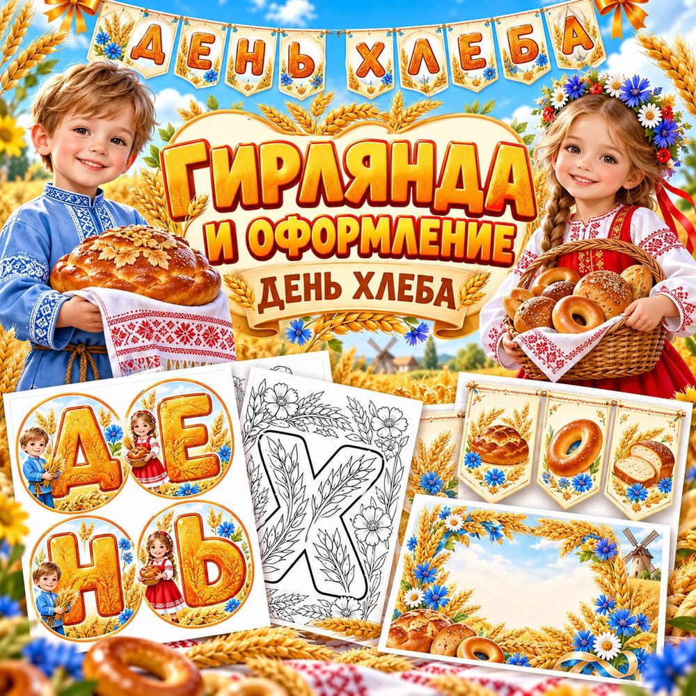 ГИРЛЯНДА И ОФОРМЛЕНИЕ «ДЕНЬ ХЛЕБА» — день хлеба, хлеб, оформление группы — скачать для детского сада
