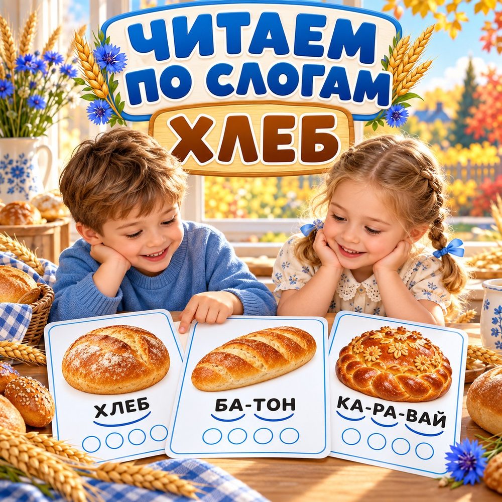 ЧИТАЕМ ПО СЛОГАМ. ХЛЕБ — день хлеба, хлеб, слоги — скачать для детского сада