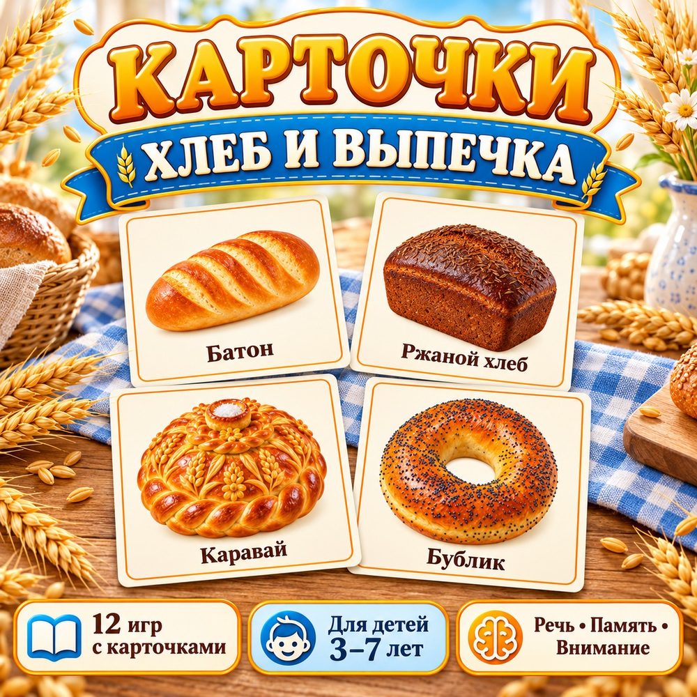 КАРТОЧКИ «ХЛЕБ И ВЫПЕЧКА» — день хлеба, хлеб, карточки — скачать для детского сада