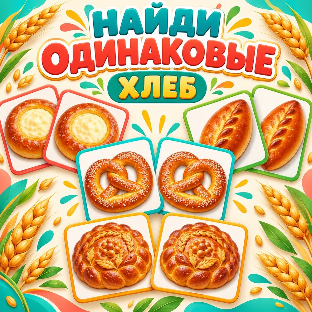 НАЙДИ ОДИНАКОВЫЕ. ХЛЕБ — день хлеба, хлеб, внимание — скачать для детского сада