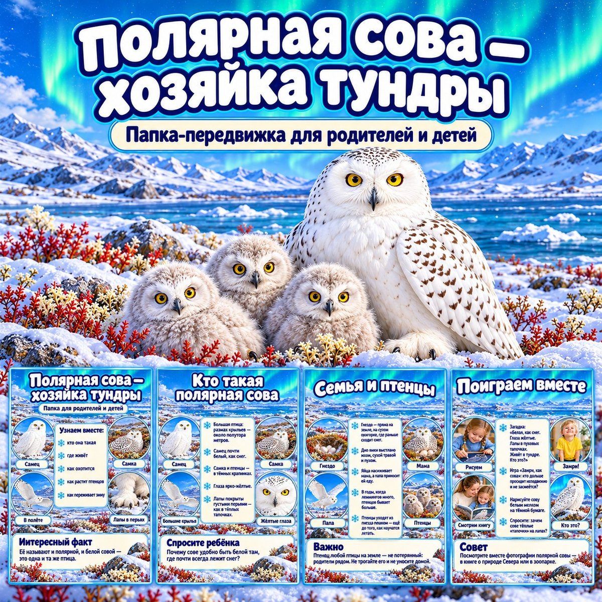 ПАПКА ПЕРЕДВИЖКА ДЕНЬ ПОЛЯРНОЙ СОВЫ — папка передвижка, папки передвижки, птицы — скачать для детского сада