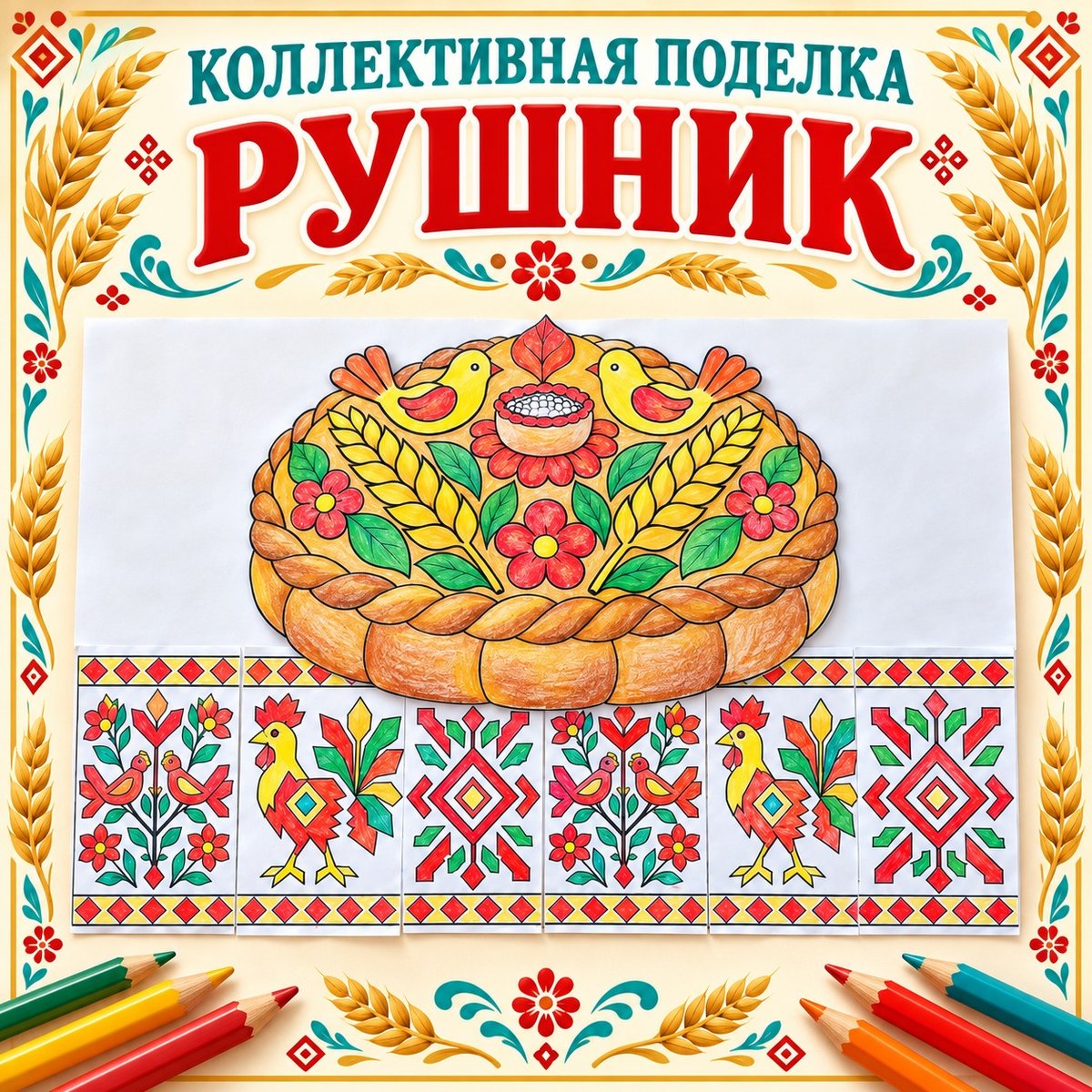 КОЛЛЕКТИВНАЯ ПОДЕЛКА РУШНИК ДЕНЬ ХЛЕБА — день хлеба, хлеб, творчество — скачать для детского сада