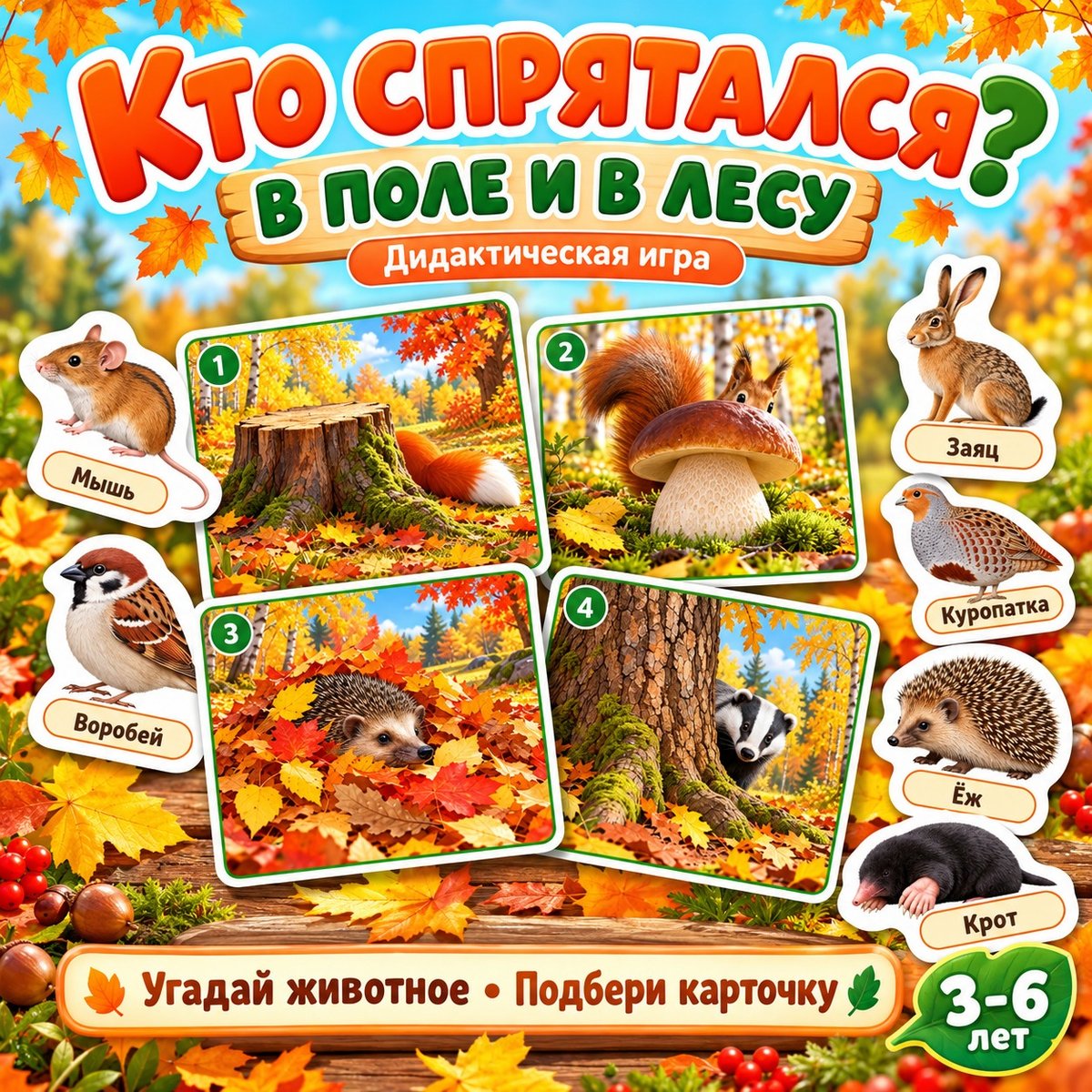КТО СПРЯТАЛСЯ В ПОЛЕ И В ЛЕСУ — животные, внимание, развитие речи — скачать для детского сада