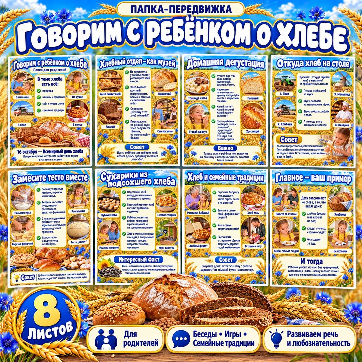 ПАПКА-ПЕРЕДВИЖКА ГОВОРИМ С РЕБЁНКОМ О ХЛЕБЕ — день хлеба, хлеб, папка передвижка — скачать для детского сада