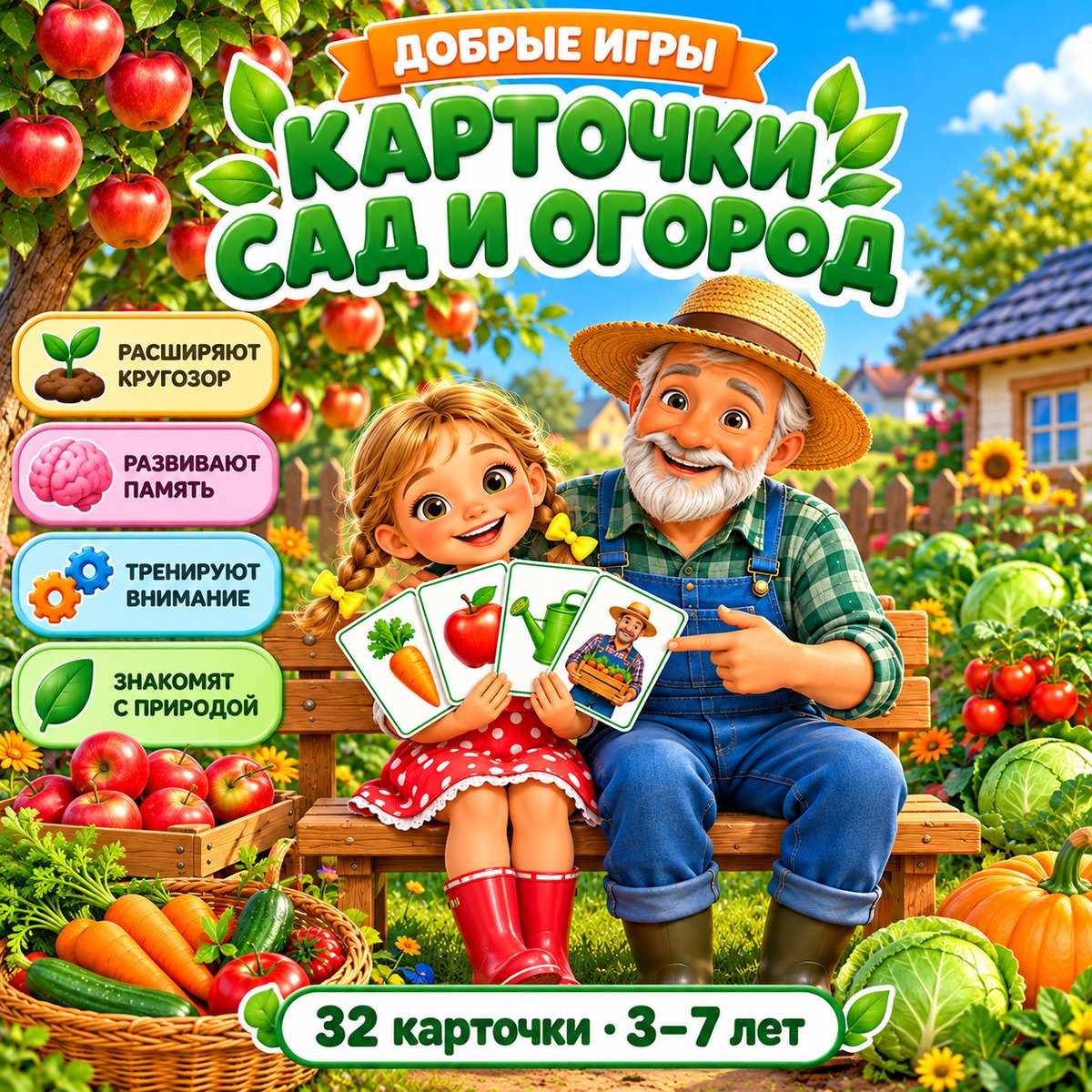 КАРТОЧКИ САД И ОГОРОД — овощи, фрукты, ягоды — скачать для детского сада