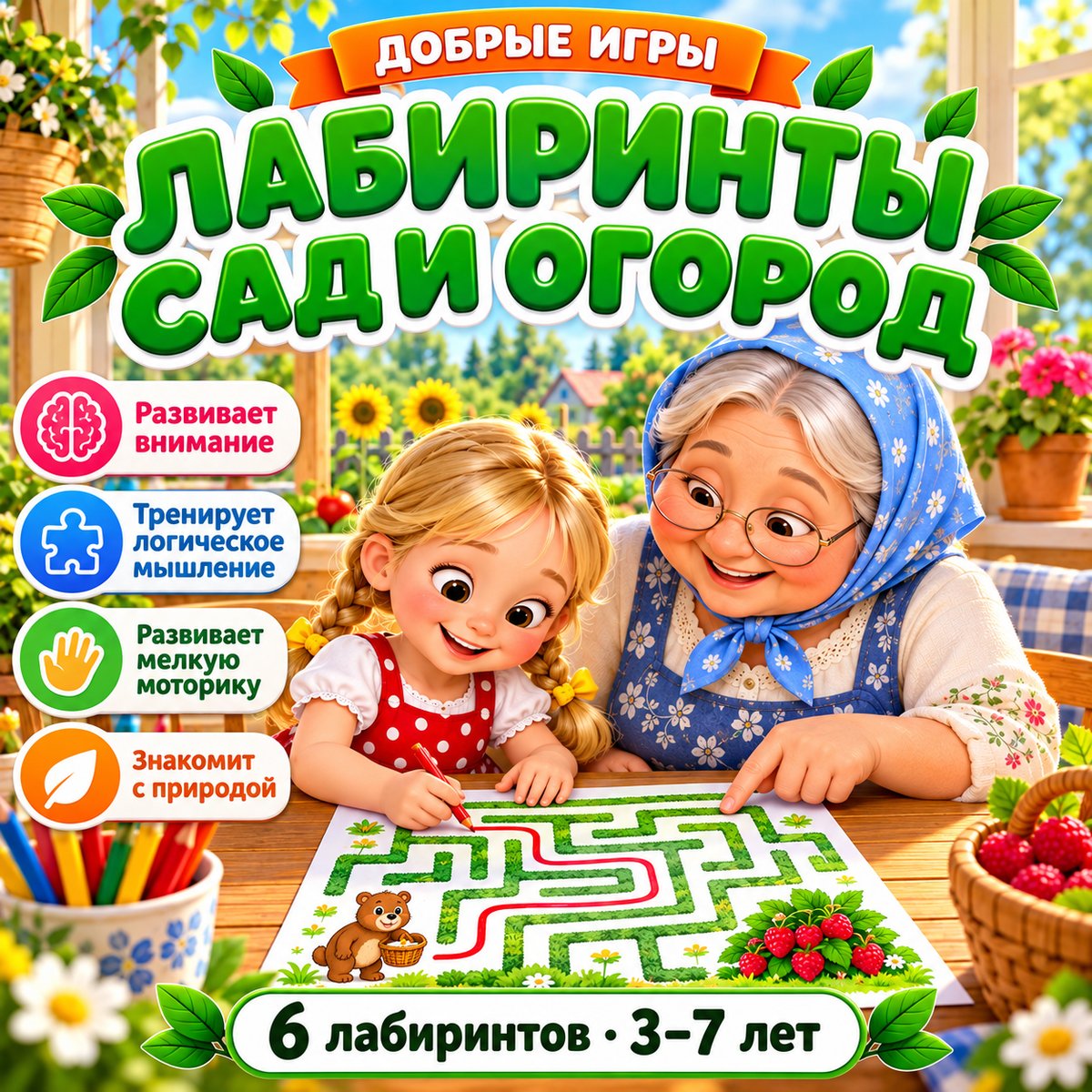ЛАБИРИНТЫ САД И ОГОРОД — овощи, фрукты, ягоды — скачать для детского сада