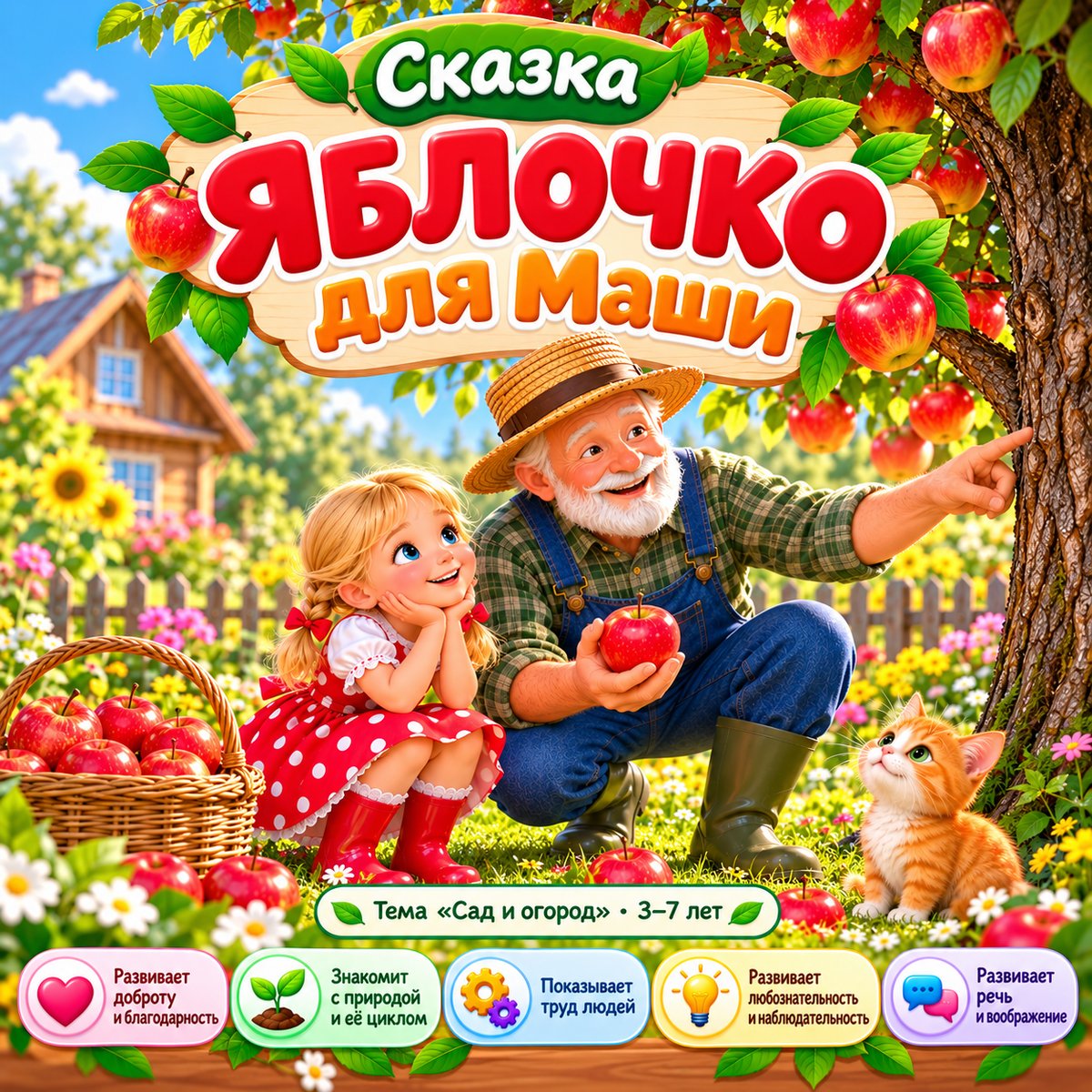СКАЗКА ЯБЛОЧКО ДЛЯ МАШИ — овощи, фрукты, ягоды — скачать для детского сада