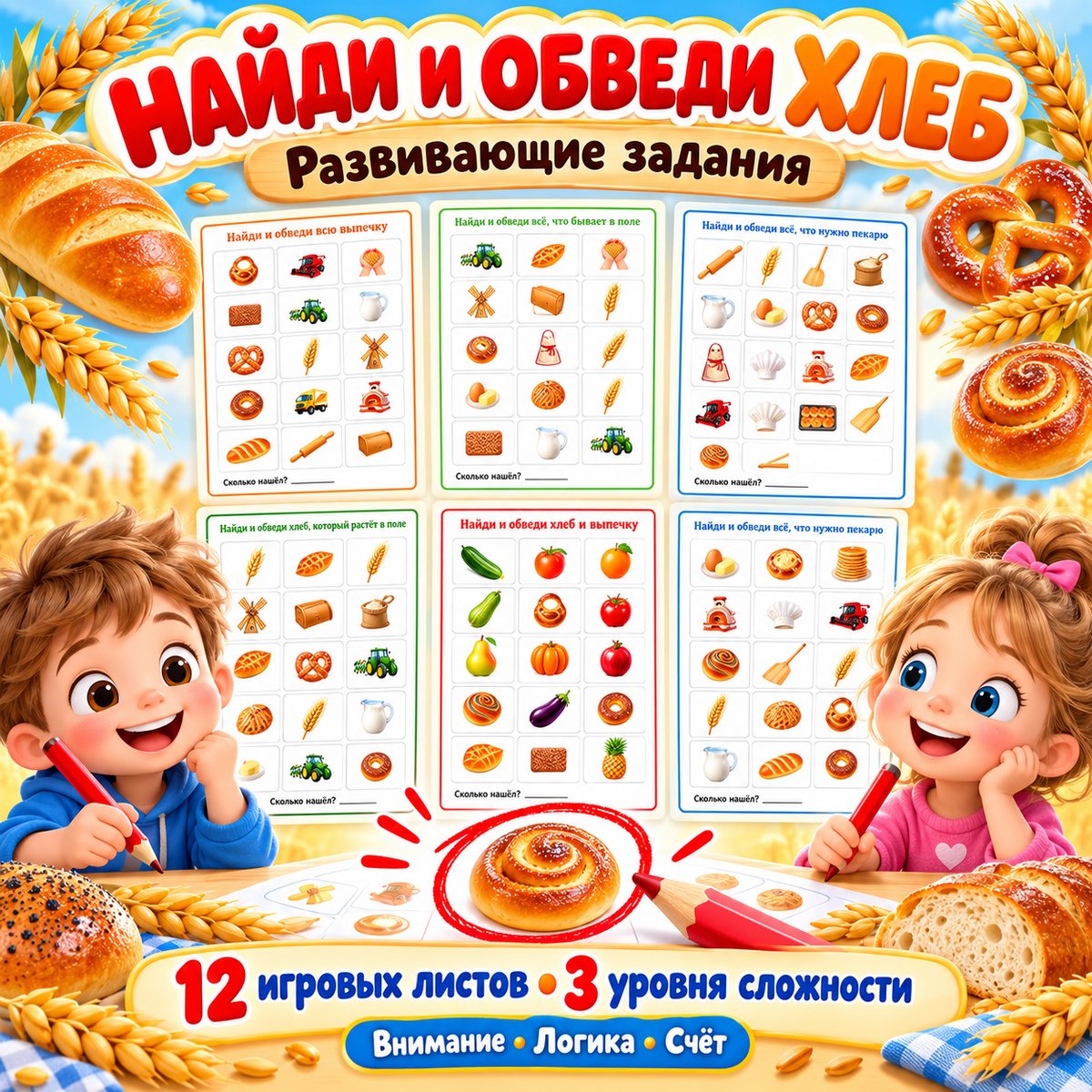 НАЙДИ И ОБВЕДИ ХЛЕБ — день хлеба, хлеб, внимание — скачать для детского сада