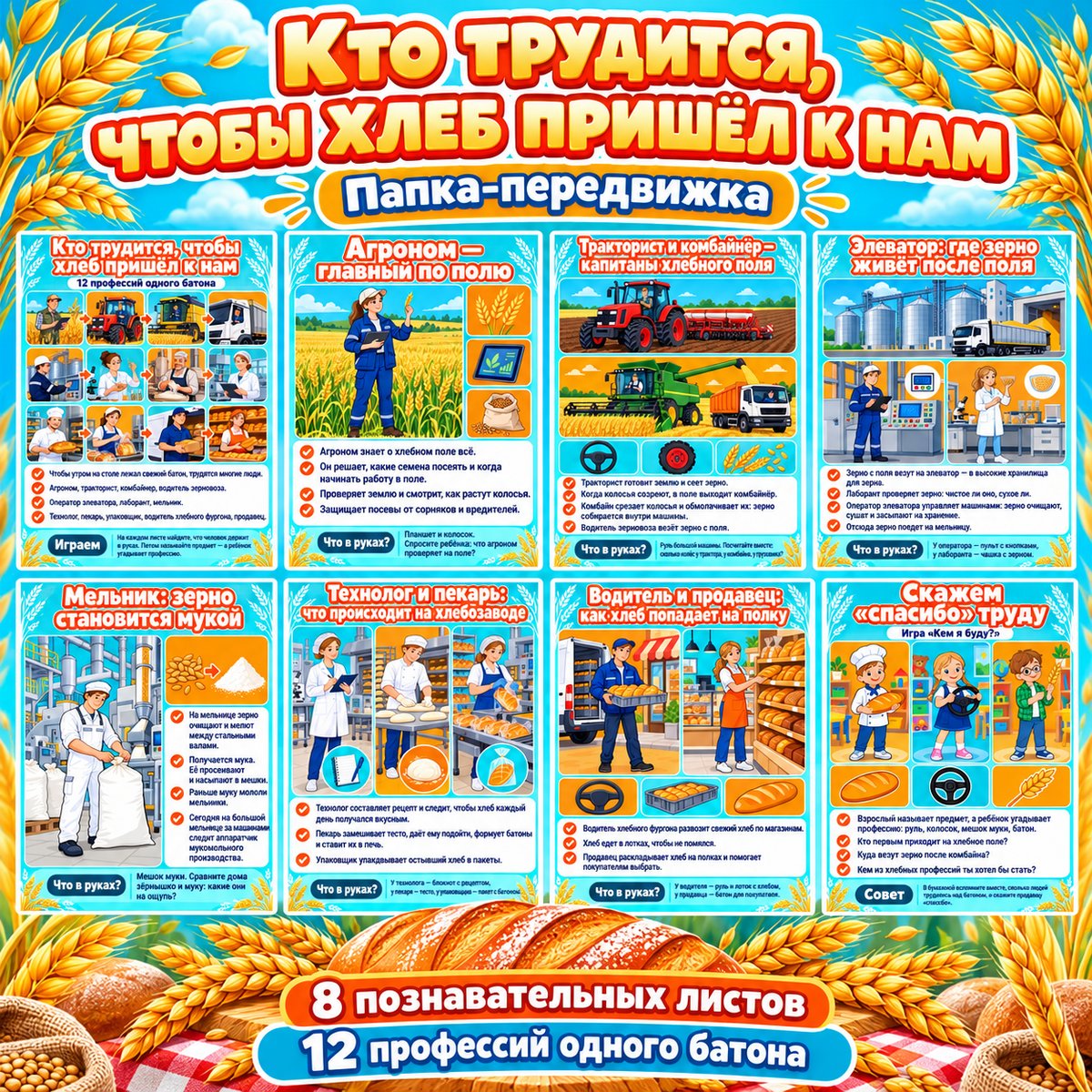ПАПКА-ПЕРЕДВИЖКА КТО ТРУДИТСЯ, ЧТОБЫ ХЛЕБ ПРИШЁЛ К НАМ — день хлеба, хлеб, папка передвижка — скачать для детского сада