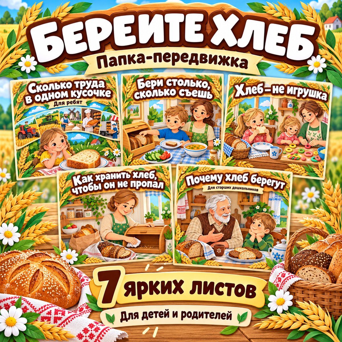 ПАПКА-ПЕРЕДВИЖКА БЕРЕГИТЕ ХЛЕБ — день хлеба, хлеб, папка передвижка — скачать для детского сада
