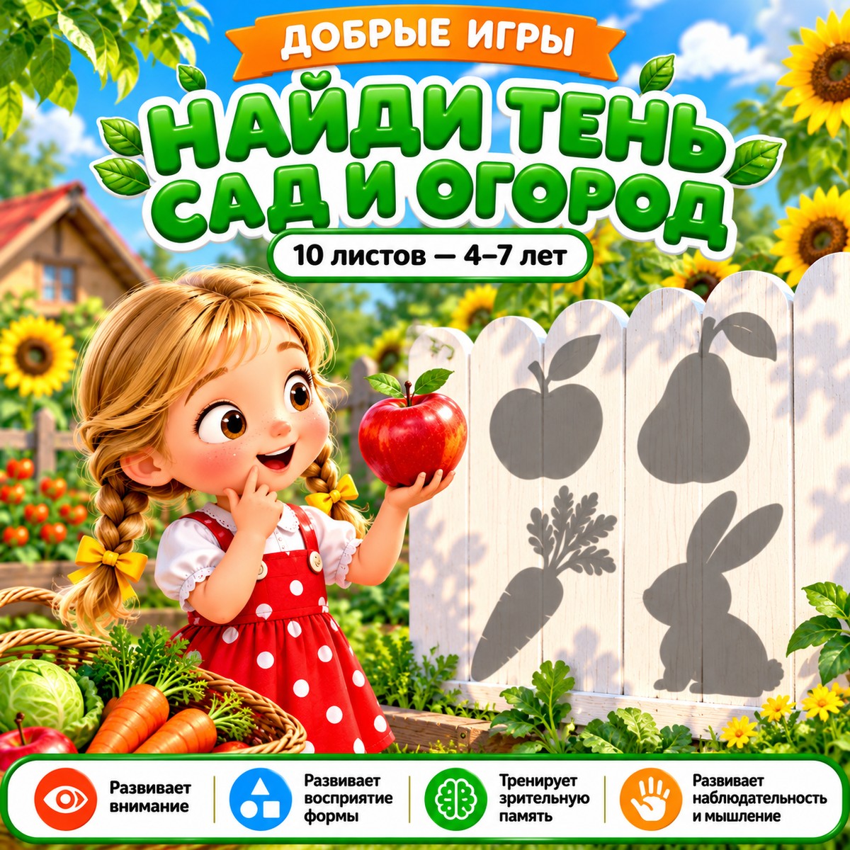 НАЙДИ ТЕНЬ САД И ОГОРОД — овощи, фрукты, ягоды — скачать для детского сада