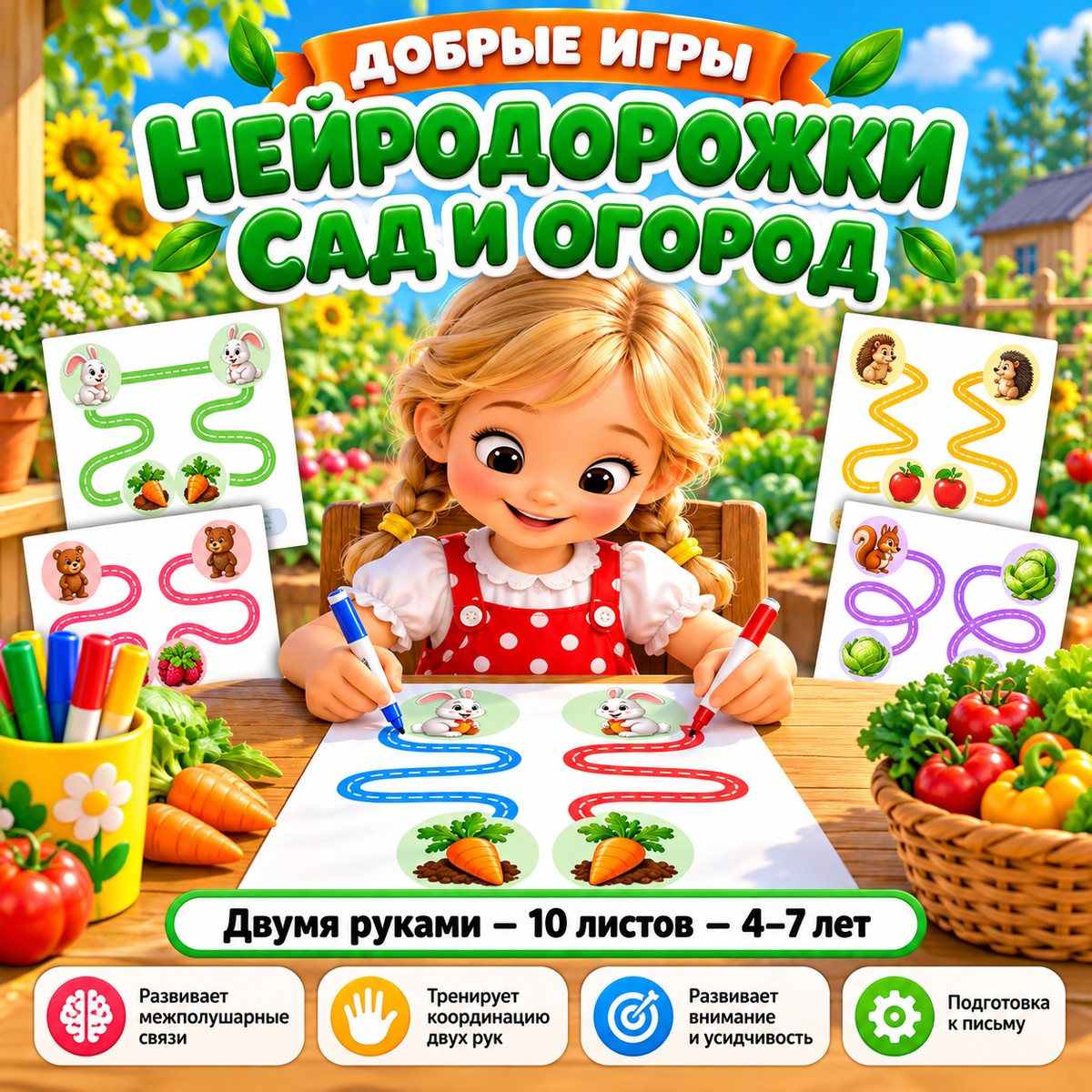 НЕЙРОДОРОЖКИ САД И ОГОРОД — овощи, фрукты, ягоды — скачать для детского сада