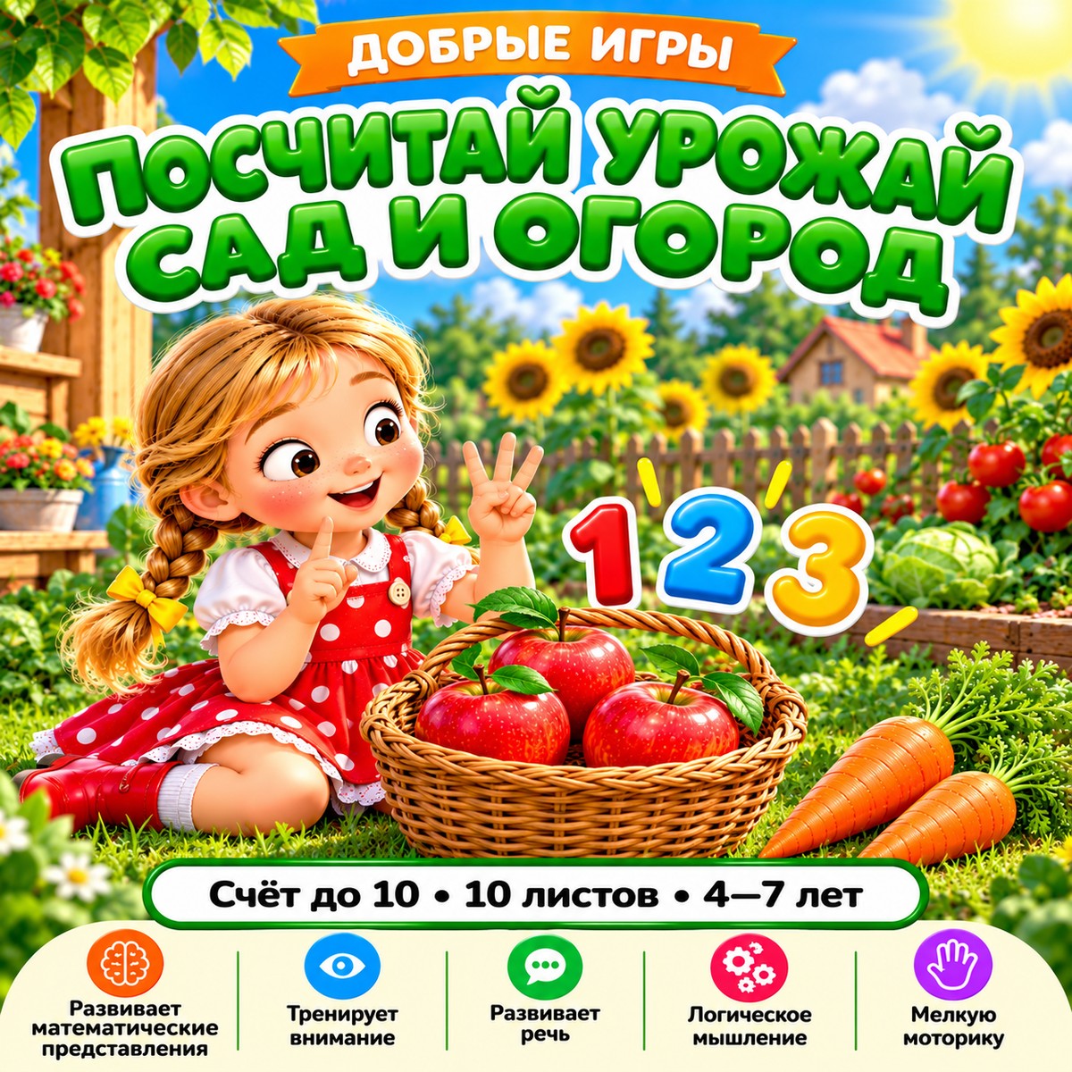 ПОСЧИТАЙ УРОЖАЙ САД И ОГОРОД — овощи, фрукты, ягоды — скачать для детского сада