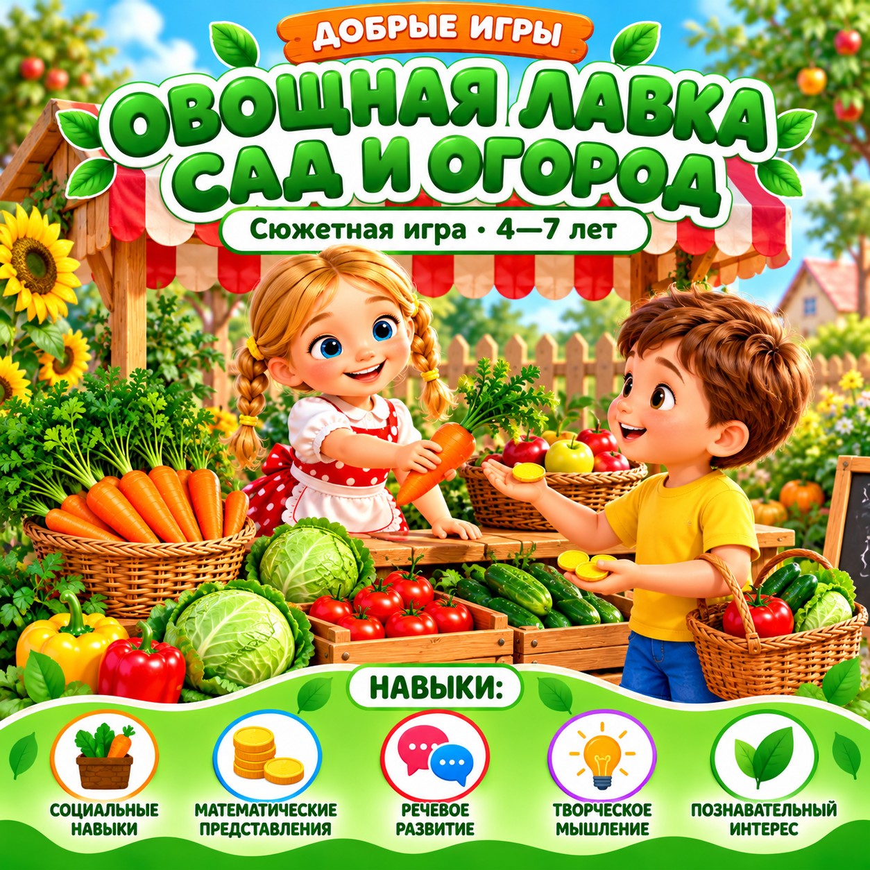 СЮЖЕТНАЯ ИГРА ОВОЩНАЯ ЛАВКА — овощи, фрукты, ягоды — скачать для детского сада