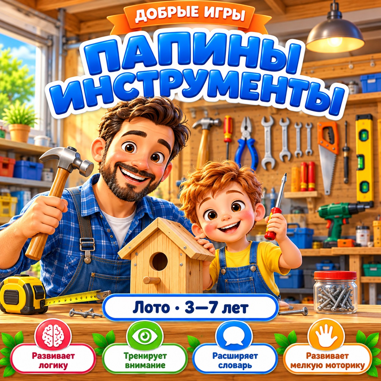 ЛОТО ПАПИНЫ ИНСТРУМЕНТЫ — день отца, лото, 3-4 года — скачать для детского сада