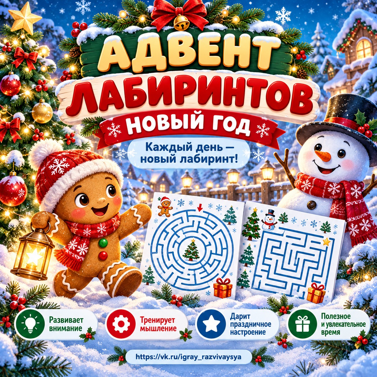 АДВЕНТ ЛАБИРИНТОВ НОВЫЙ ГОД — новый год, лабиринты, 4-5 лет — скачать для детского сада