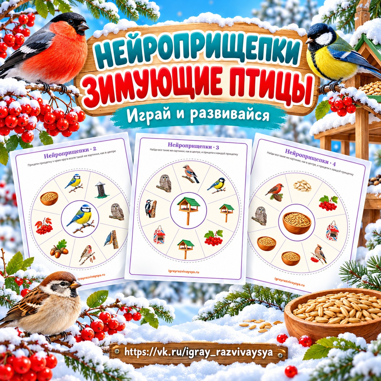 НЕЙРОПРИЩЕПКИ ЗИМУЮЩИЕ ПТИЦЫ — зима, зимующие птицы, птицы — скачать для детского сада