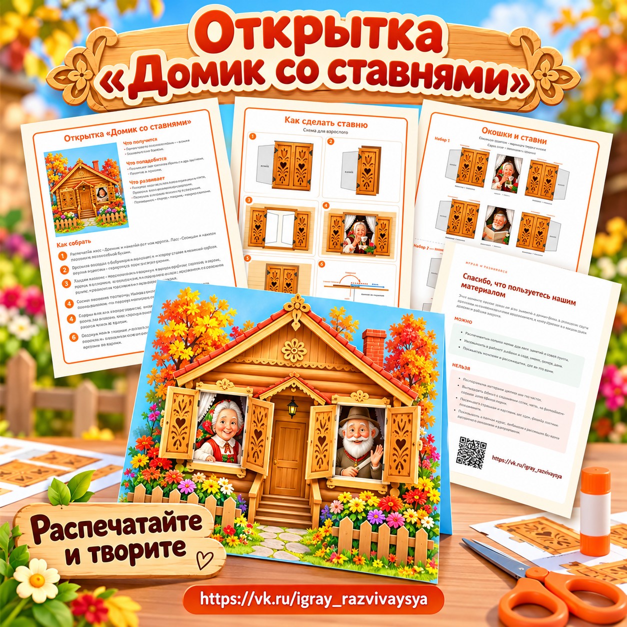 ОТКРЫТКА ДОМИК СО СТАВНЯМИ — открытки, 4-5 лет, 5-7 лет — скачать для детского сада