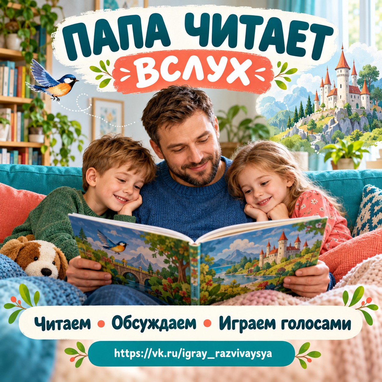 ПАПА ЧИТАЕТ ВСЛУХ — день отца, папка-передвижка, 4-5 лет — скачать для детского сада