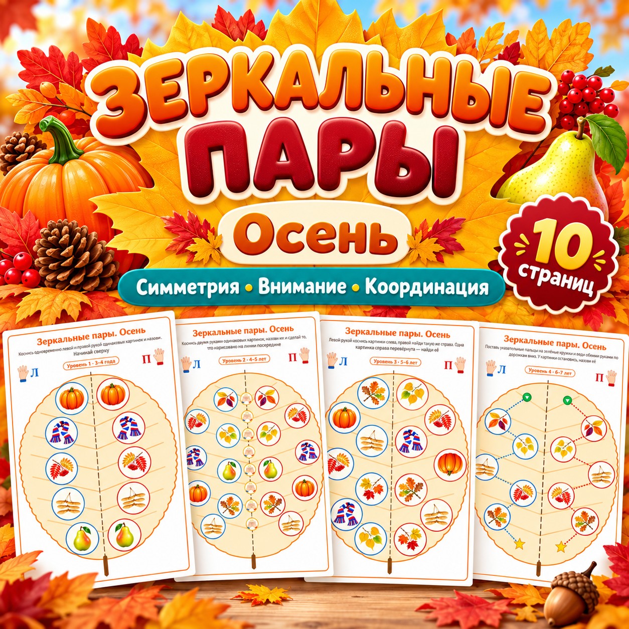 ЗЕРКАЛЬНЫЕ ПАРЫ ОСЕНЬ — осень, нейроигры, 4-5 лет — скачать для детского сада
