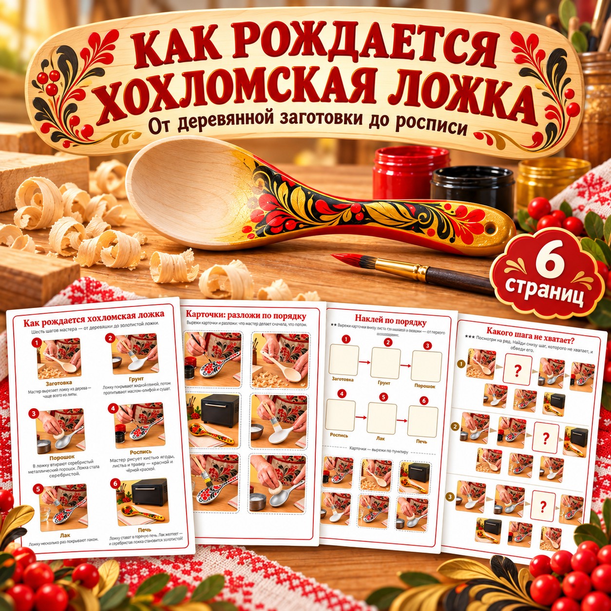 КАК РОЖДАЕТСЯ ХОХЛОМСКАЯ ЛОЖКА — Хохлома, народные промыслы, 4-5 лет — скачать для детского сада