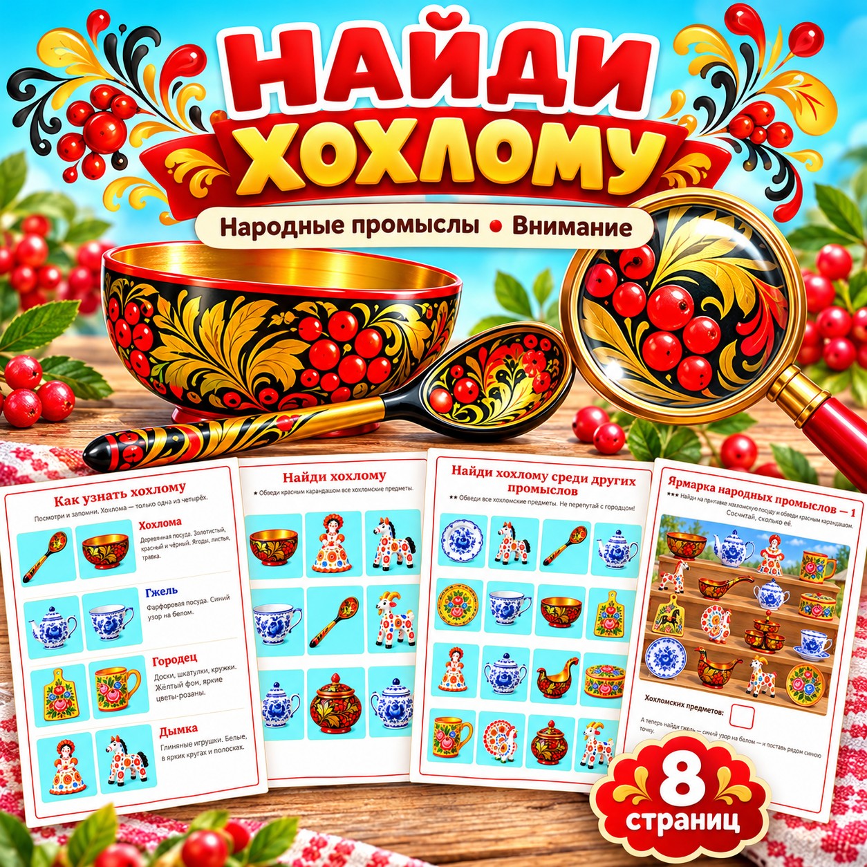 НАЙДИ ХОХЛОМУ — Хохлома, народные промыслы, 4-5 лет — скачать для детского сада