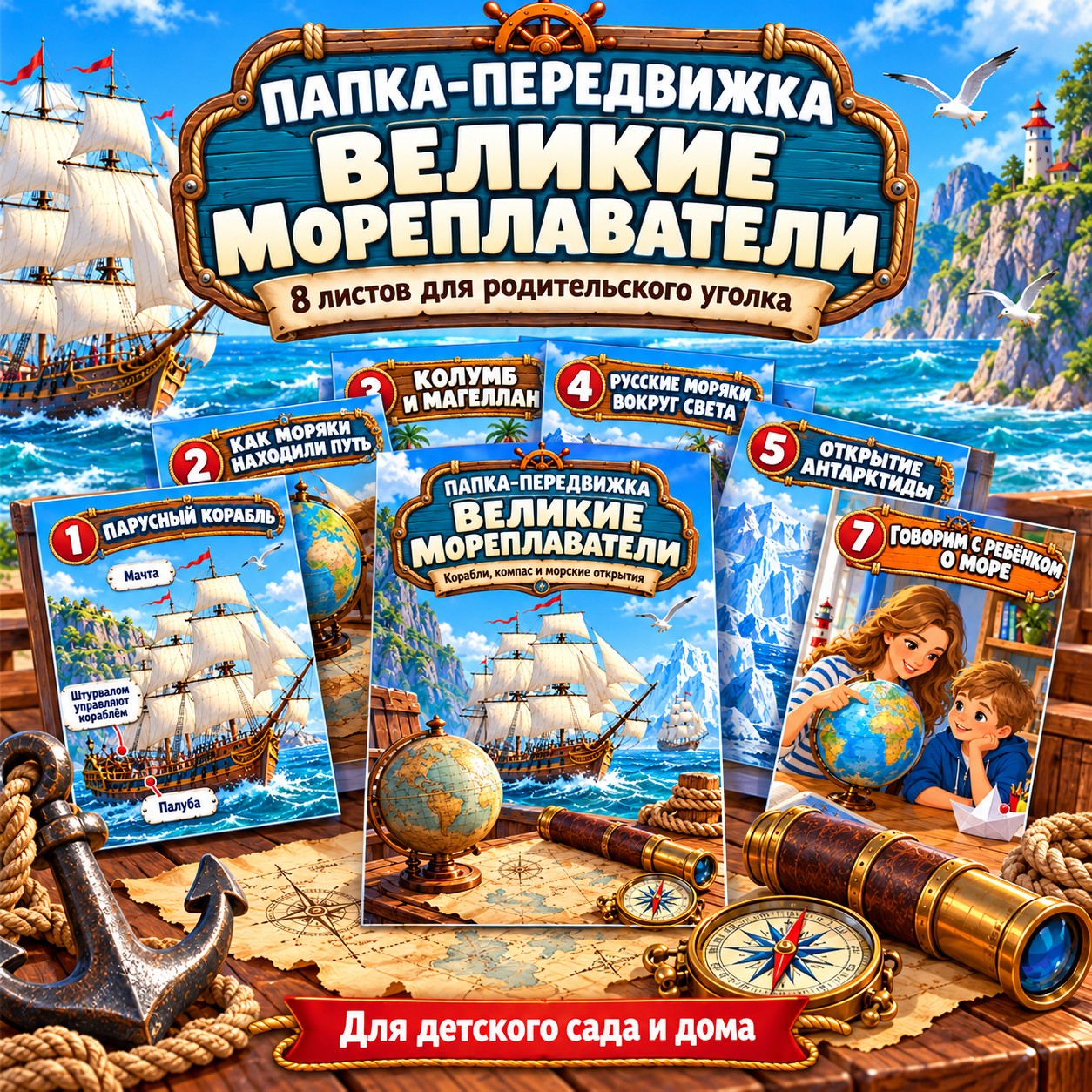 ПАПКА-ПЕРЕДВИЖКА ВЕЛИКИЕ МОРЕПЛАВАТЕЛИ — папка-передвижка, 4-5 лет, 5-7 лет — скачать для детского сада