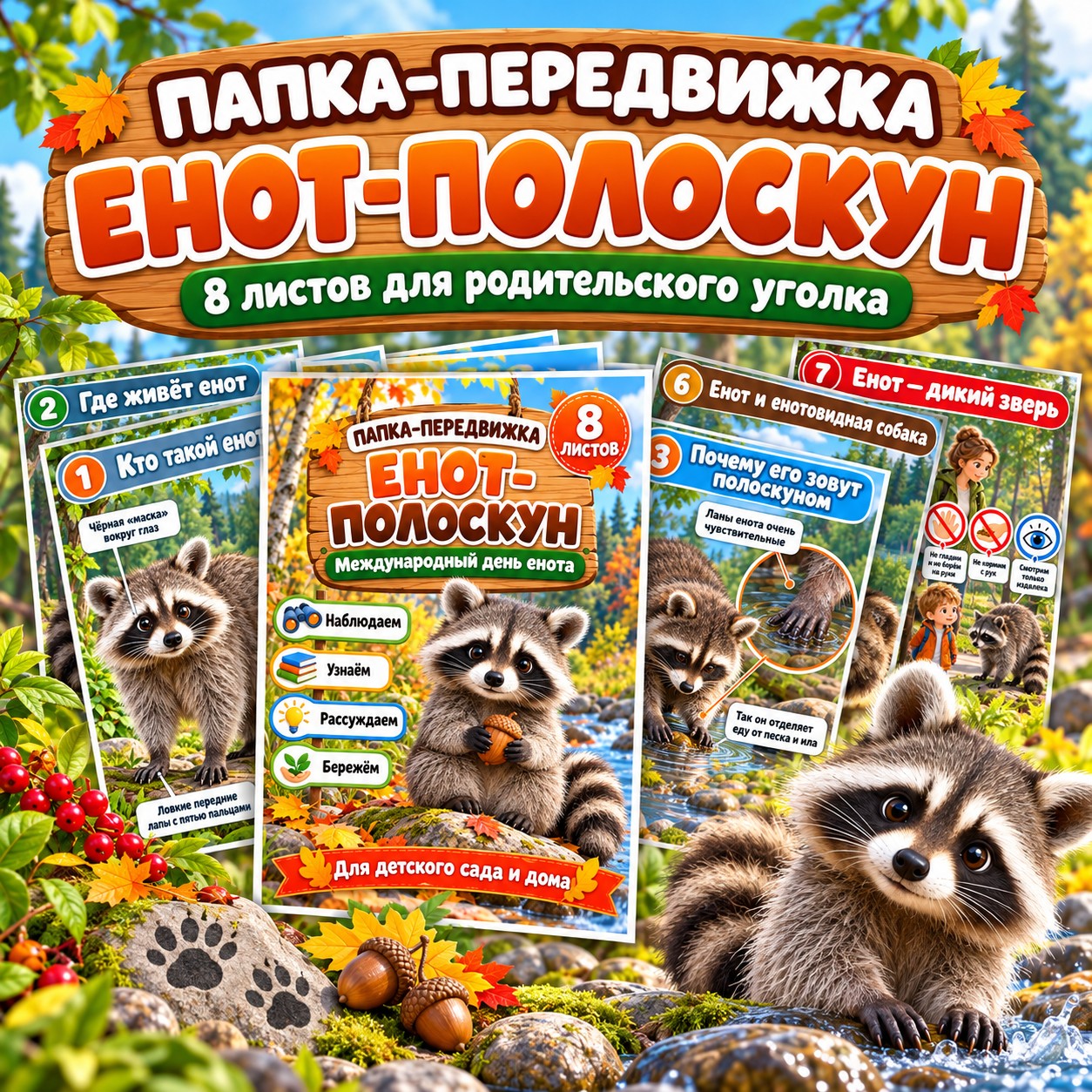 ПАПКА-ПЕРЕДВИЖКА ЕНОТ-ПОЛОСКУН — папка-передвижка, 4-5 лет, 5-7 лет — скачать для детского сада