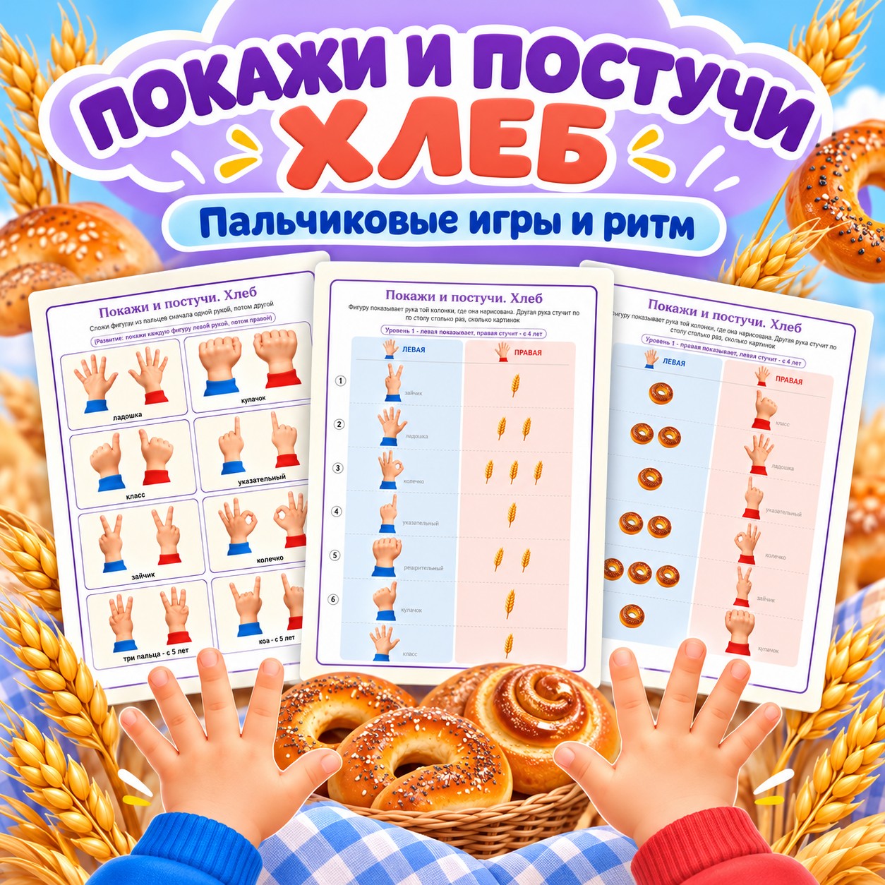 ПОКАЖИ И ПОСТУЧИ ХЛЕБ — хлеб, нейроигры, 4-5 лет — скачать для детского сада