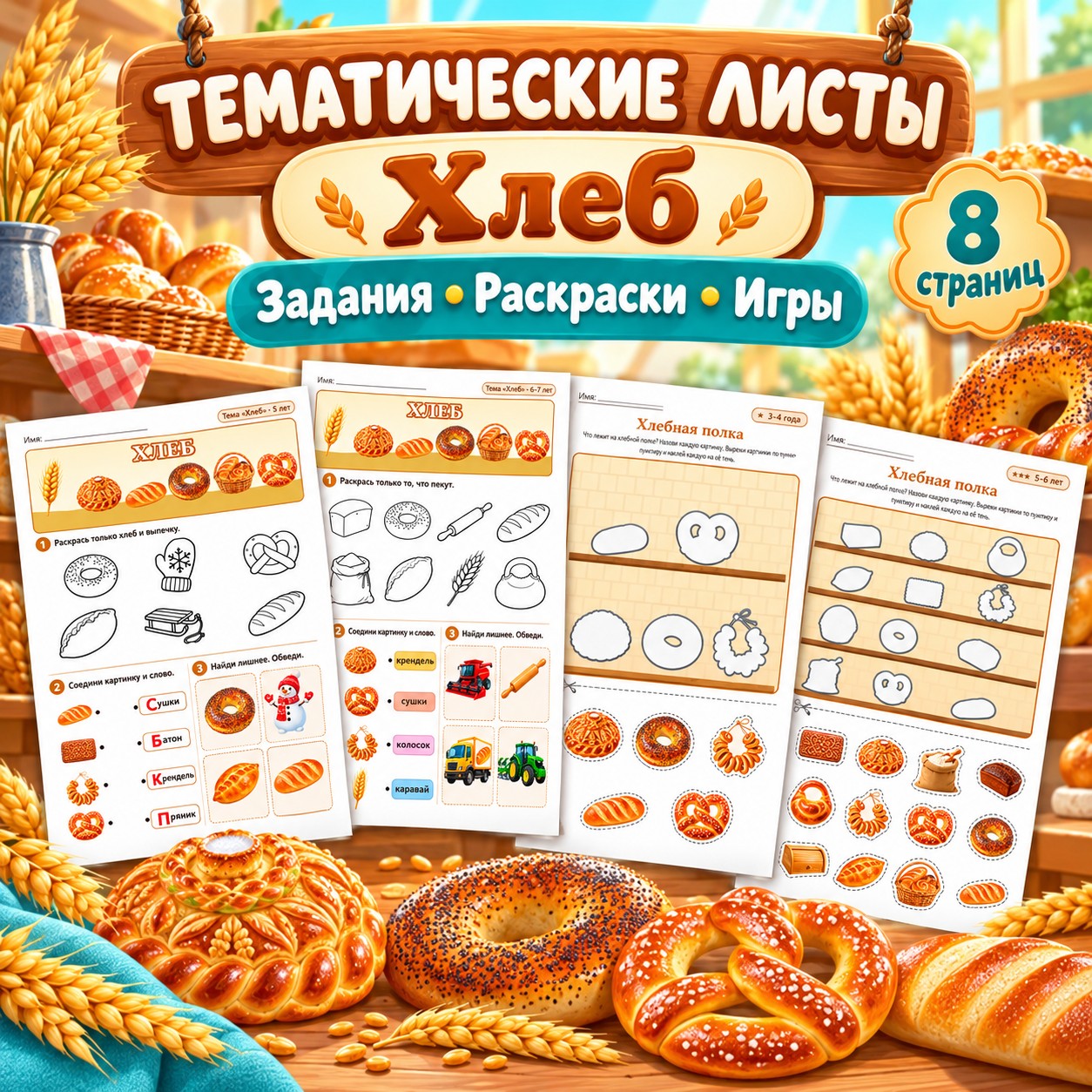 ТЕМАТИЧЕСКИЕ ЛИСТЫ ХЛЕБ — хлеб, 4-5 лет, 5-7 лет — скачать для детского сада