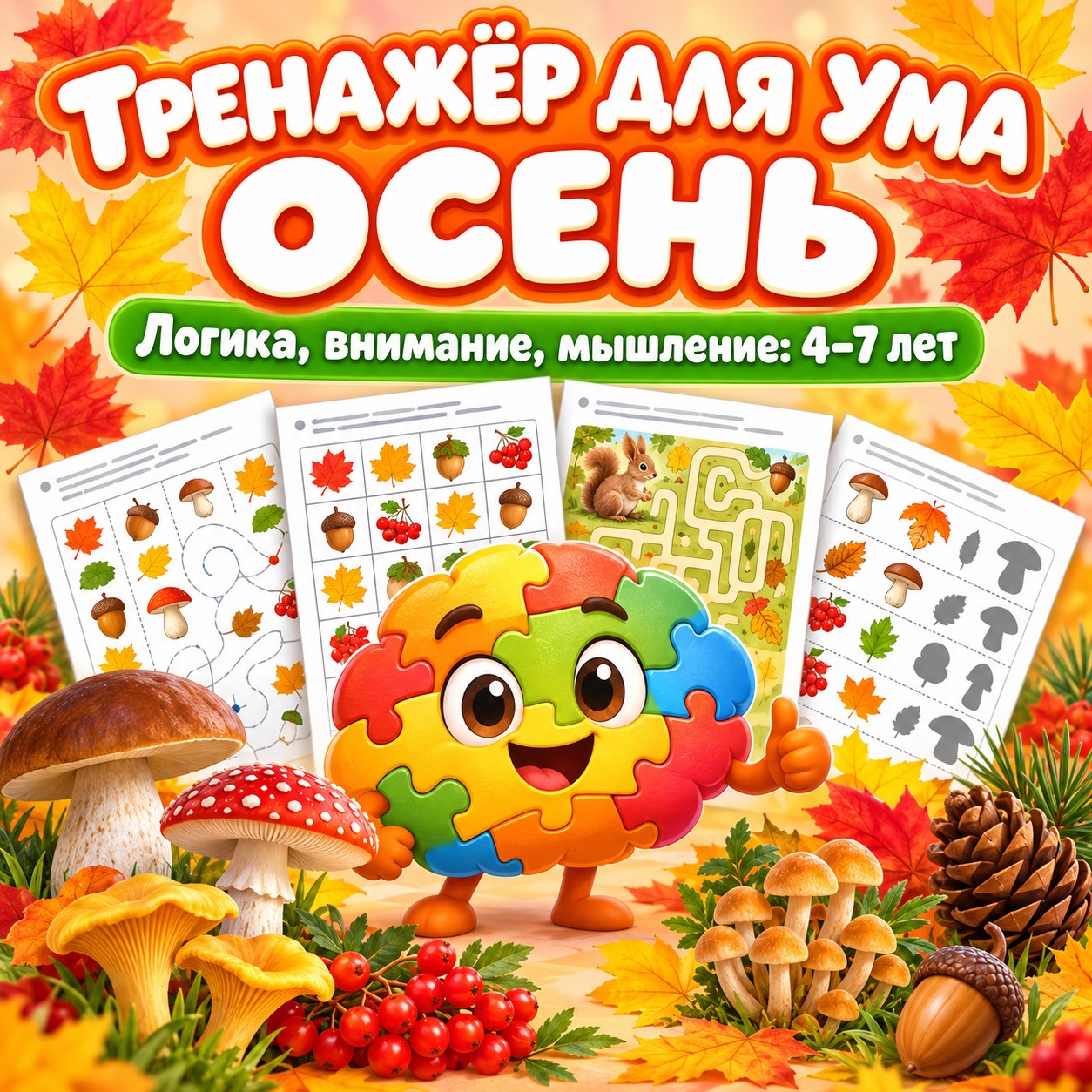 ТРЕНАЖЁР ДЛЯ УМА ОСЕНЬ — осень, 4-5 лет, 5-7 лет — скачать для детского сада