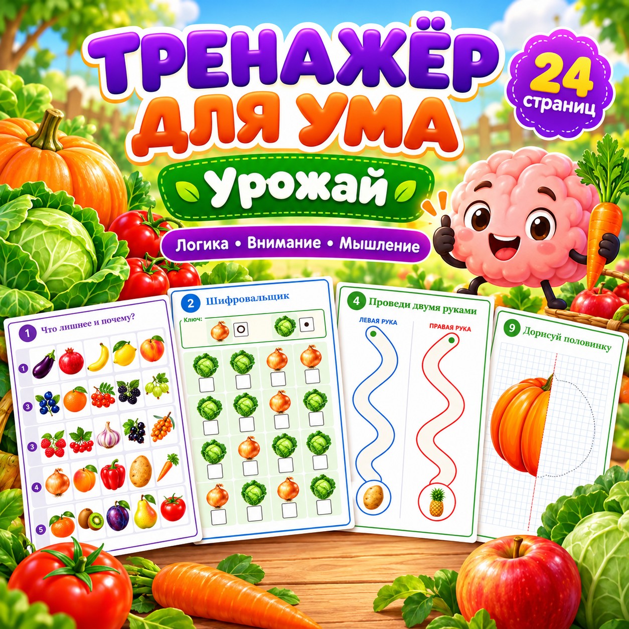 ТРЕНАЖЁР ДЛЯ УМА УРОЖАЙ — осень, овощи, фрукты — скачать для детского сада