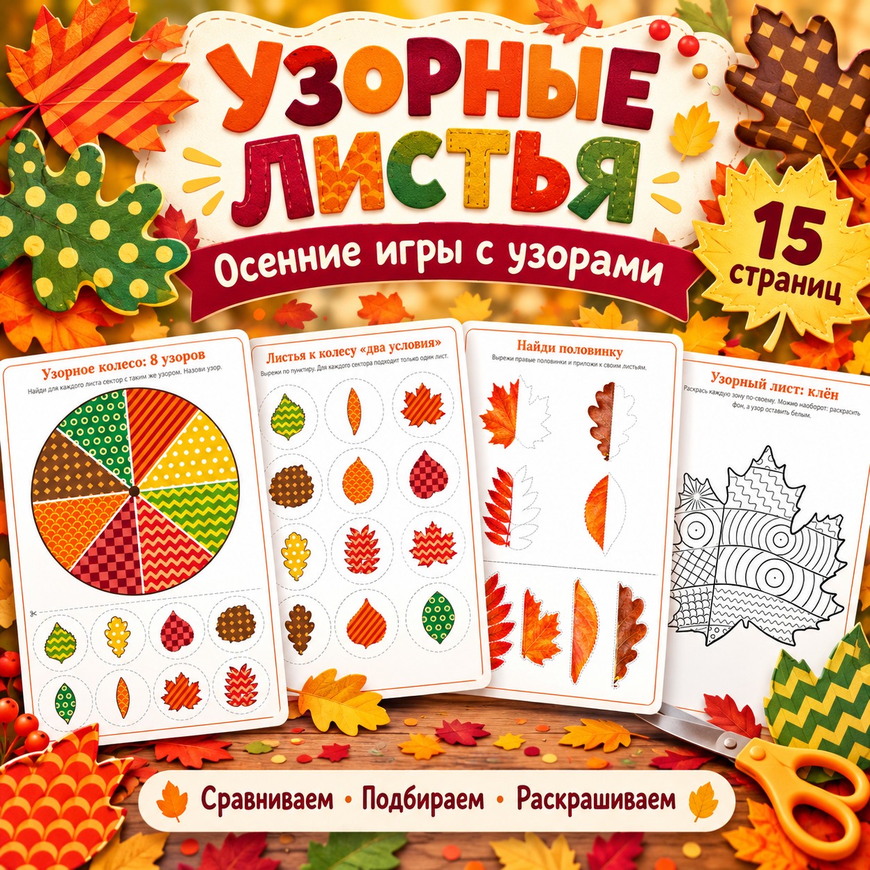 УЗОРНЫЕ ЛИСТЬЯ — 4-5 лет, 5-7 лет — скачать для детского сада