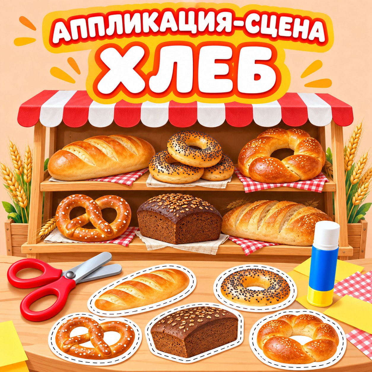 АППЛИКАЦИЯ-СЦЕНА ХЛЕБ — хлеб, 4-5 лет, 5-7 лет — скачать для детского сада
