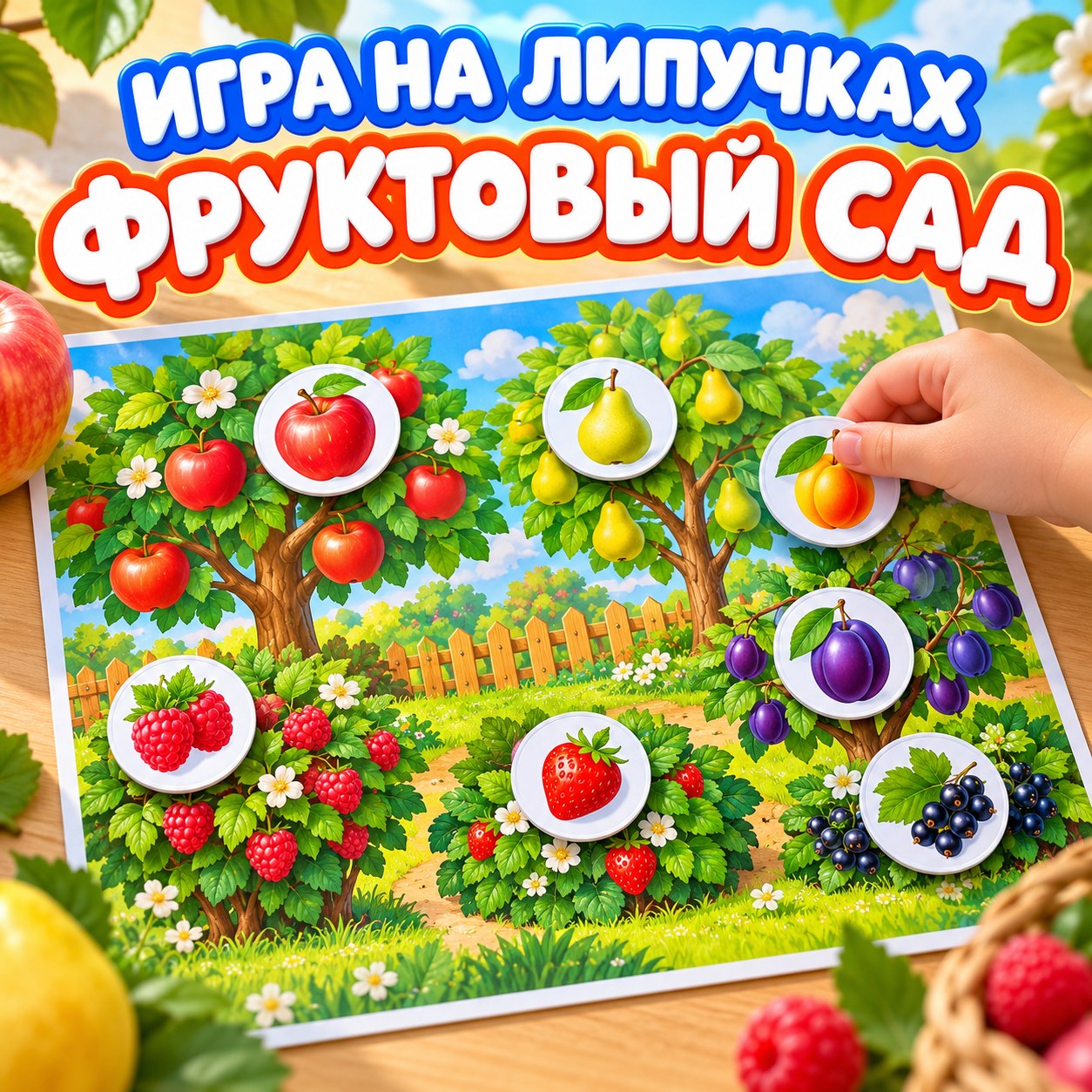 ИГРА НА ЛИПУЧКАХ ФРУКТОВЫЙ САД — фрукты, 4-5 лет, 5-7 лет — скачать для детского сада