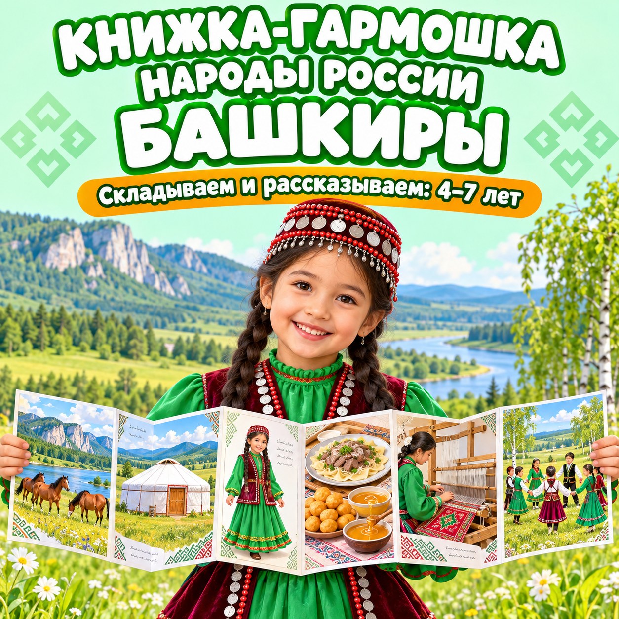 КНИЖКА-ГАРМОШКА НАРОДЫ РОССИИ — БАШКИРЫ — народы россии, день народного единства, 4-5 лет — скачать для детского сада