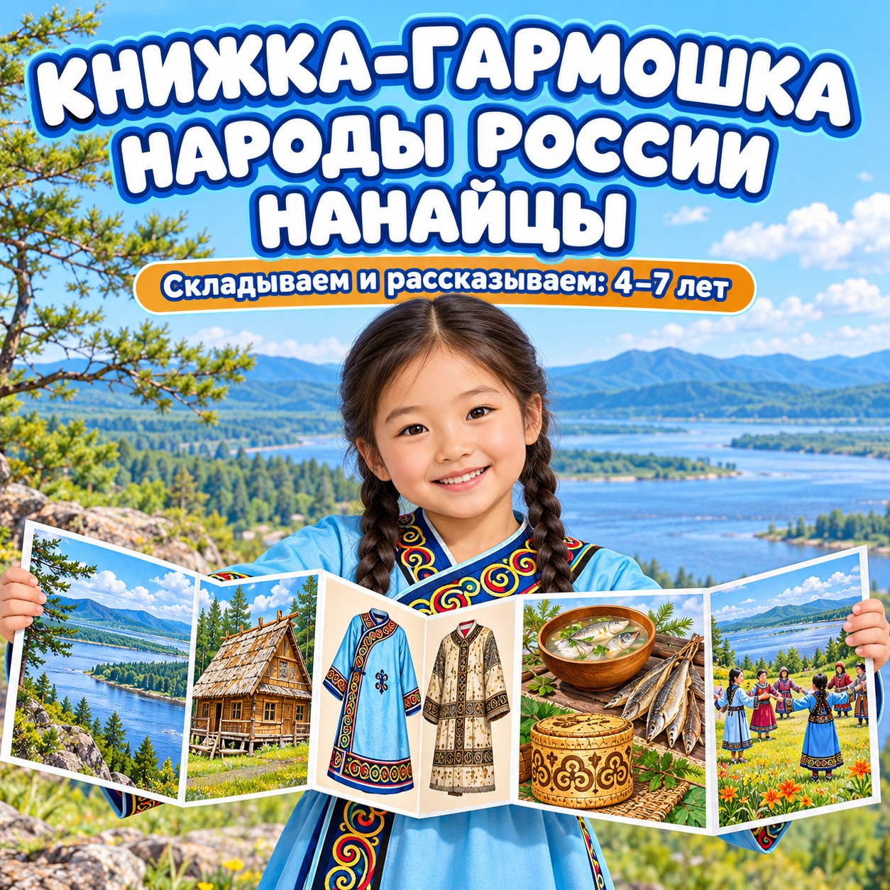 КНИЖКА-ГАРМОШКА НАРОДЫ РОССИИ — НАНАЙЦЫ — народы россии, день народного единства, 4-5 лет — скачать для детского сада