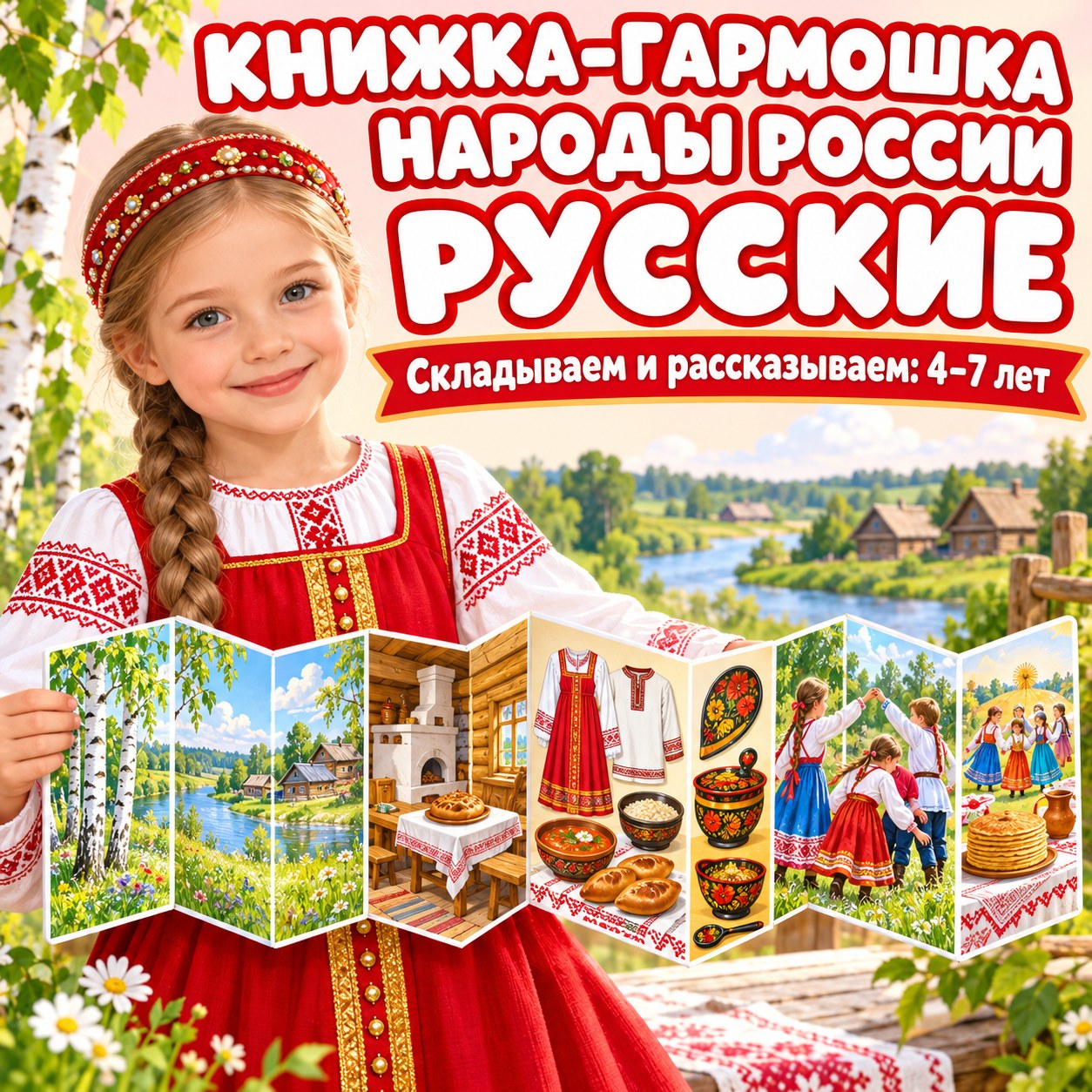 КНИЖКА-ГАРМОШКА НАРОДЫ РОССИИ — РУССКИЕ — народы россии, день народного единства, 4-5 лет — скачать для детского сада