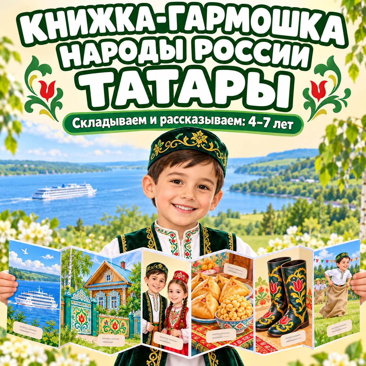 КНИЖКА-ГАРМОШКА НАРОДЫ РОССИИ — ТАТАРЫ — народы россии, день народного единства, 4-5 лет — скачать для детского сада